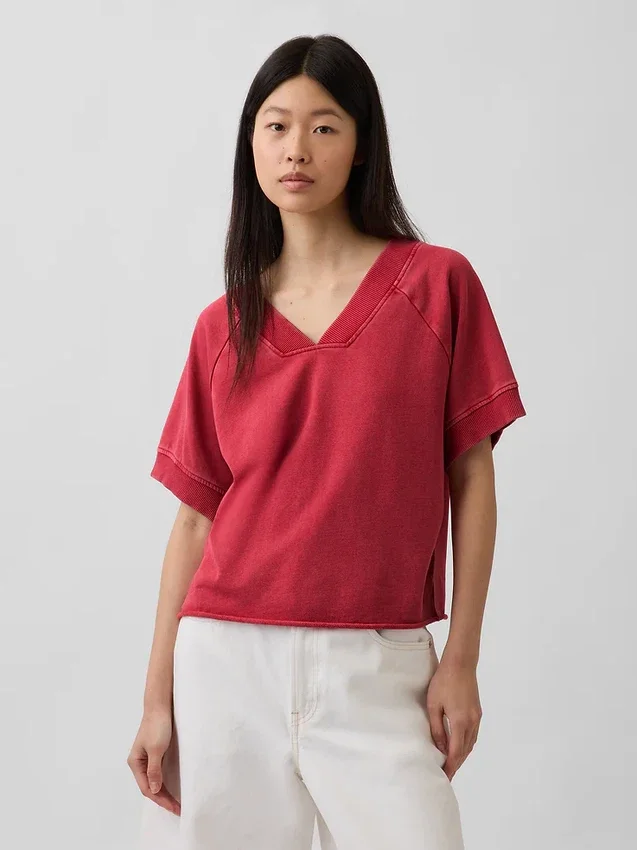 Vintagesoft Havlu Kumaş Oversized V Yaka Sweatshirt