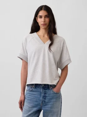 Vintagesoft Havlu Kumaş Oversized V Yaka Sweatshirt