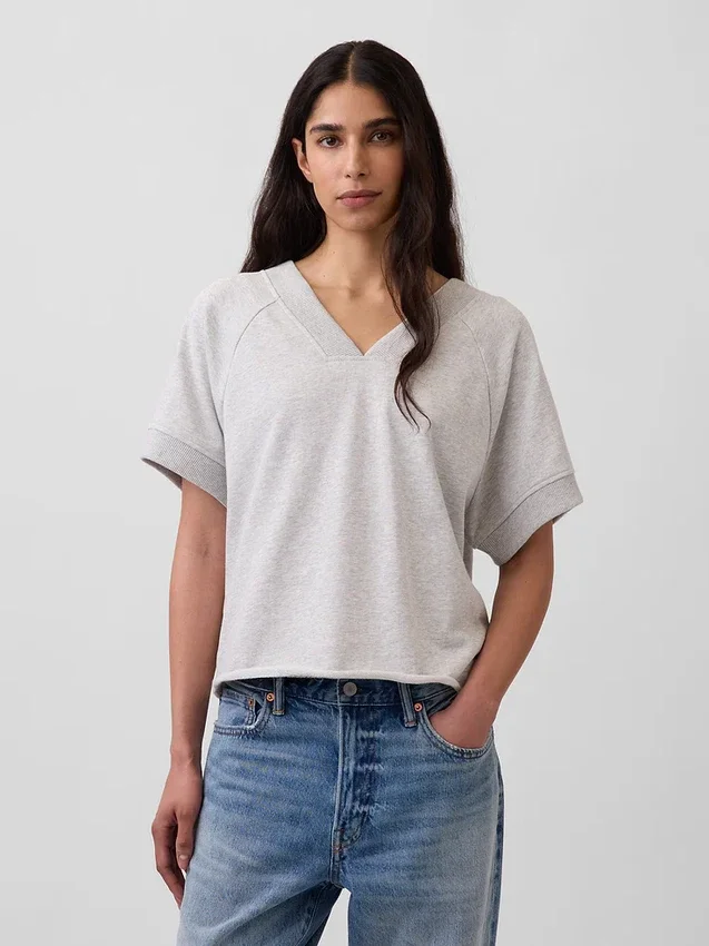 Vintagesoft Havlu Kumaş Oversized V Yaka Sweatshirt