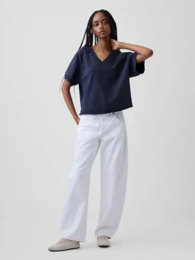 Vintagesoft Havlu Kumaş Oversized V Yaka Sweatshirt