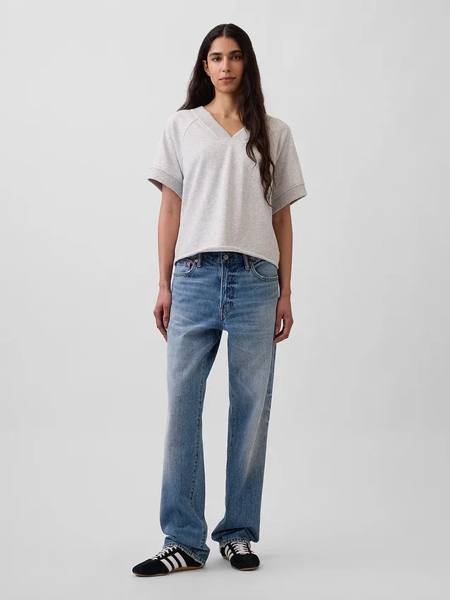Vintagesoft Havlu Kumaş Oversized V Yaka Sweatshirt