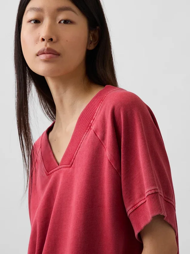 Vintagesoft Havlu Kumaş Oversized V Yaka Sweatshirt