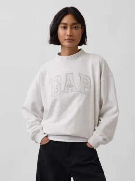 Vintagesoft Havlu Kumaş Oversized Yarım Yaka Logolu Sweatshirt