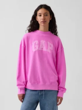 Vintagesoft Havlu Kumaş Oversized Yarım Yaka Logolu Sweatshirt