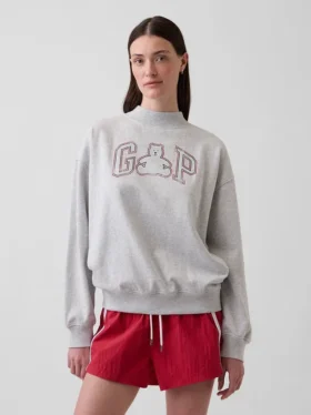 Vintagesoft Havlu Kumaş Oversized Yarım Yaka Logolu Sweatshirt
