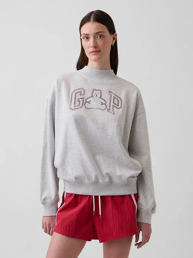 Vintagesoft Havlu Kumaş Oversized Yarım Yaka Logolu Sweatshirt
