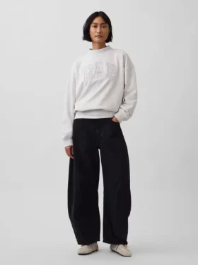 Vintagesoft Havlu Kumaş Oversized Yarım Yaka Logolu Sweatshirt