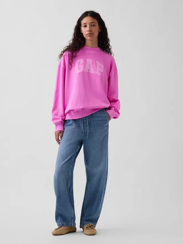 Vintagesoft Havlu Kumaş Oversized Yarım Yaka Logolu Sweatshirt