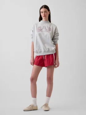 Vintagesoft Havlu Kumaş Oversized Yarım Yaka Logolu Sweatshirt
