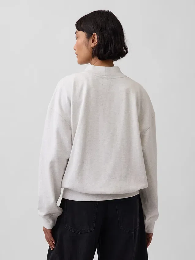 Vintagesoft Havlu Kumaş Oversized Yarım Yaka Logolu Sweatshirt
