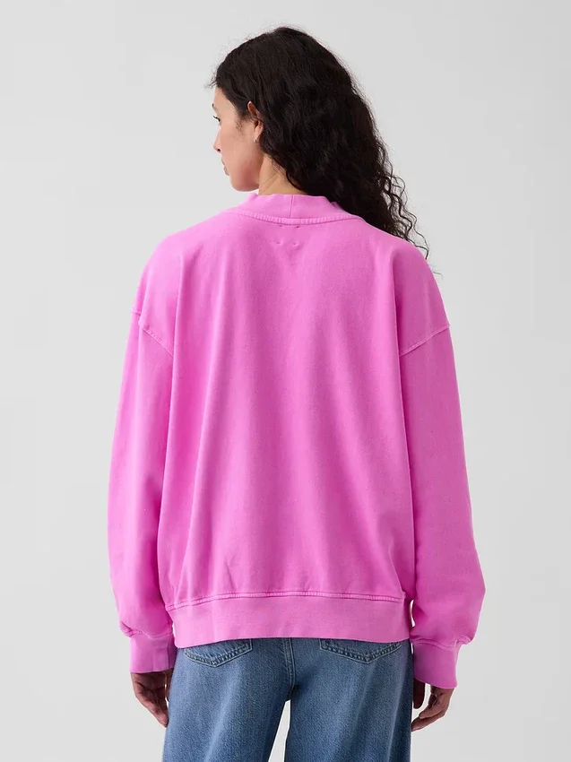 Vintagesoft Havlu Kumaş Oversized Yarım Yaka Logolu Sweatshirt