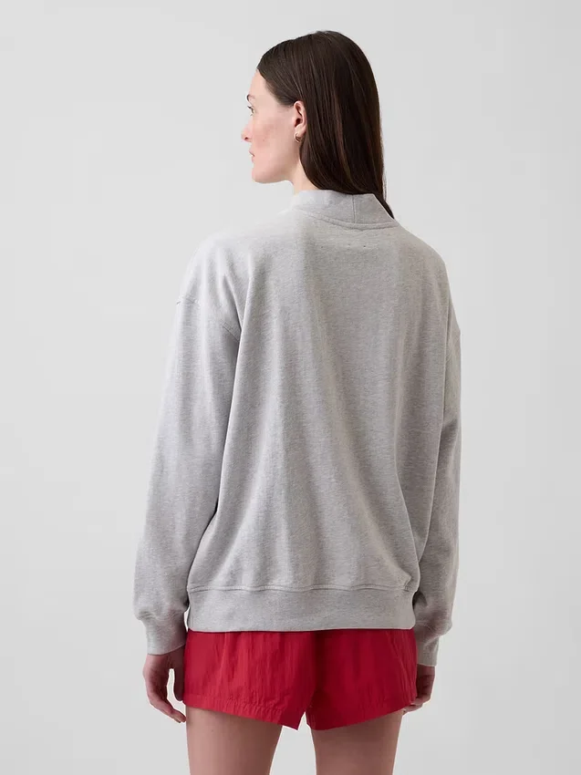 Vintagesoft Havlu Kumaş Oversized Yarım Yaka Logolu Sweatshirt