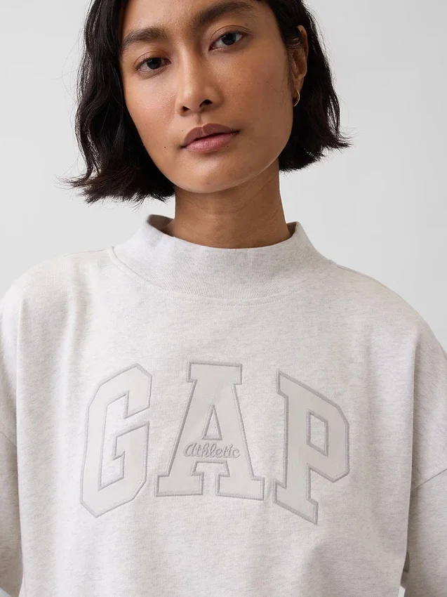 Vintagesoft Havlu Kumaş Oversized Yarım Yaka Logolu Sweatshirt