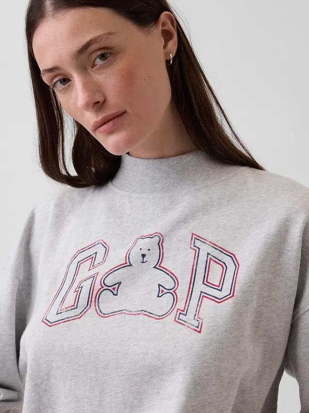 Vintagesoft Havlu Kumaş Oversized Yarım Yaka Logolu Sweatshirt