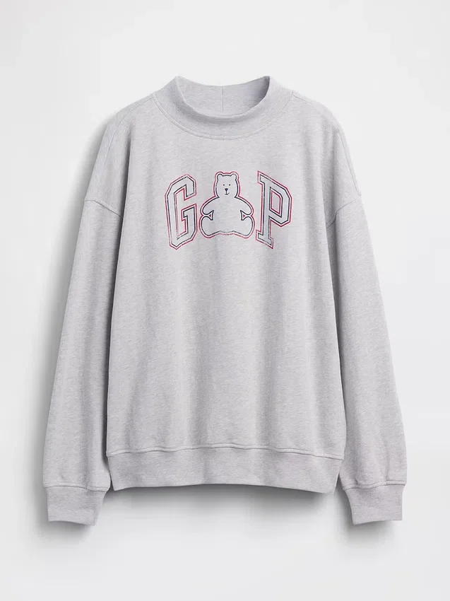 Vintagesoft Havlu Kumaş Oversized Yarım Yaka Logolu Sweatshirt