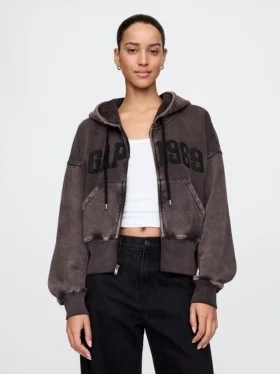 Vintagesoft Kama Kesim Fermuarlı Kapüşonlu Sweatshirt