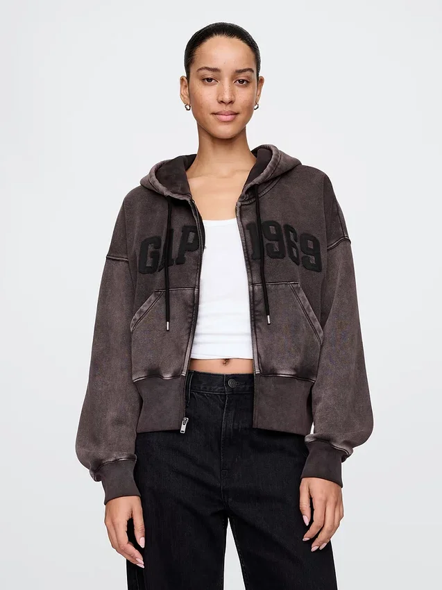 Vintagesoft Kama Kesim Fermuarlı Kapüşonlu Sweatshirt