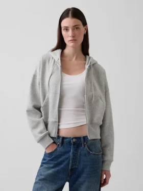 Vintagesoft Kama Kesim Fermuarlı Kapüşonlu Sweatshirt