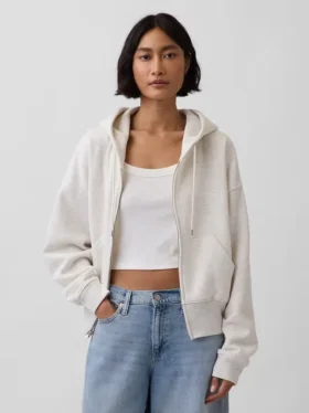 Vintagesoft Kama Kesim Fermuarlı Kapüşonlu Sweatshirt