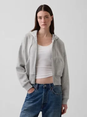 Vintagesoft Kama Kesim Fermuarlı Kapüşonlu Sweatshirt