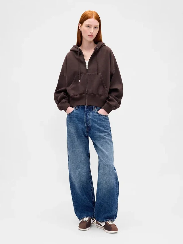 Vintagesoft Kama Kesim Fermuarlı Kapüşonlu Sweatshirt