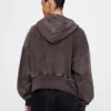 Vintagesoft Kama Kesim Fermuarlı Kapüşonlu Sweatshirt