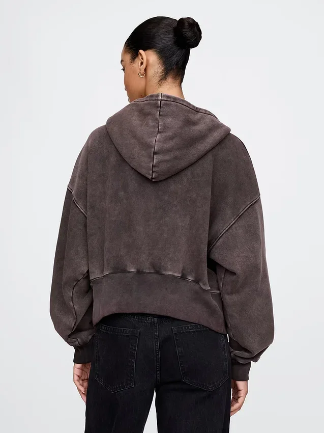 Vintagesoft Kama Kesim Fermuarlı Kapüşonlu Sweatshirt