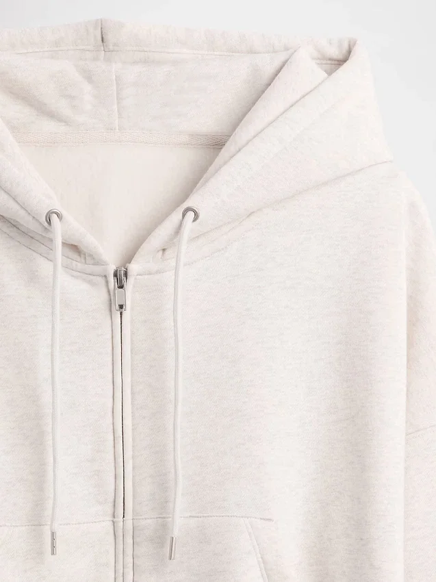 Vintagesoft Kama Kesim Fermuarlı Kapüşonlu Sweatshirt