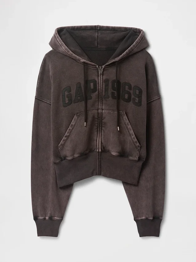 Vintagesoft Kama Kesim Fermuarlı Kapüşonlu Sweatshirt
