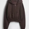 Vintagesoft Kama Kesim Fermuarlı Kapüşonlu Sweatshirt