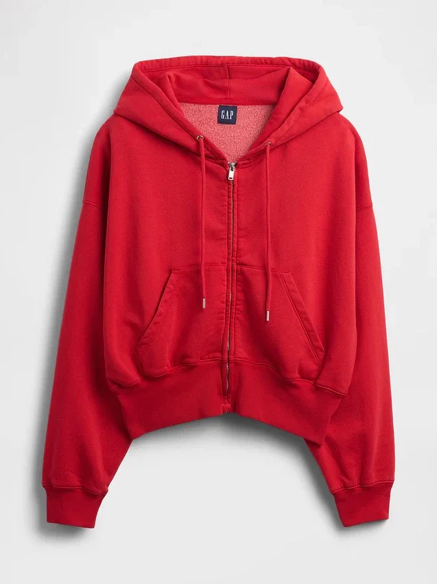 Vintagesoft Kama Kesim Fermuarlı Kapüşonlu Sweatshirt