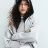 Vintagesoft Kama Kesim Fermuarlı Kapüşonlu Sweatshirt