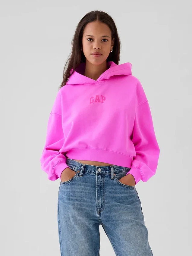 Vintagesoft Kısa Logo Kapüşonlu Sweatshirt