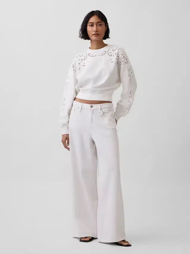 Vintagesoft Oversized Eyelet Crop Sweatshirt