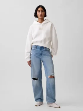Vintagesoft Oversized Kısa Logo Kapüşonlu Sweatshirt
