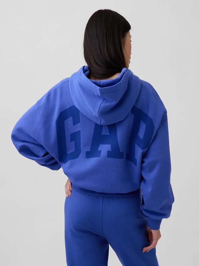 Vintagesoft Oversized Kısa Logo Kapüşonlu Sweatshirt