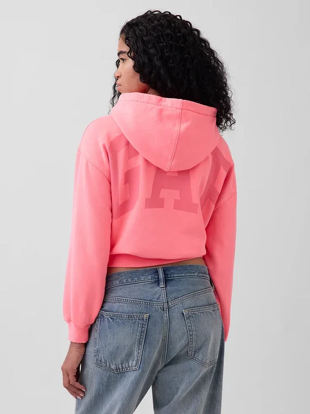 Vintagesoft Oversized Kısa Logo Kapüşonlu Sweatshirt