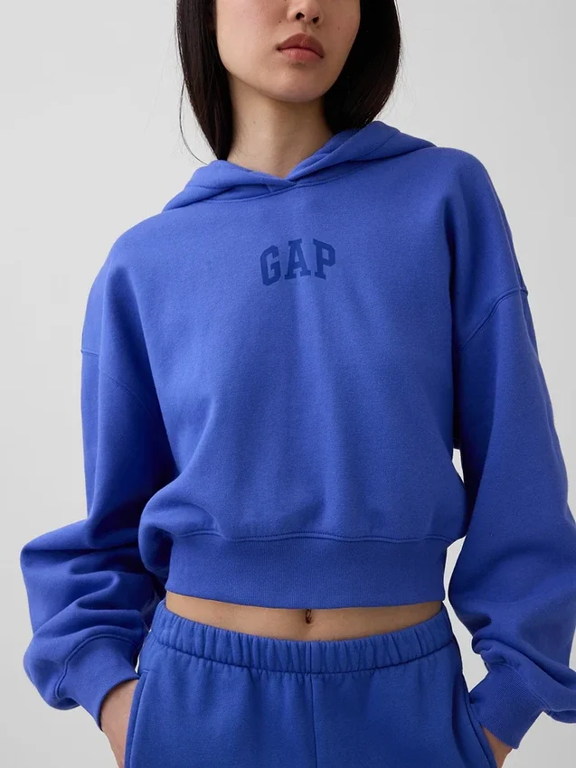 Vintagesoft Oversized Kısa Logo Kapüşonlu Sweatshirt