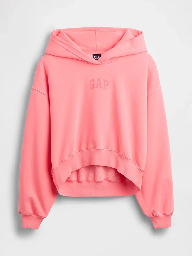 Vintagesoft Oversized Kısa Logo Kapüşonlu Sweatshirt