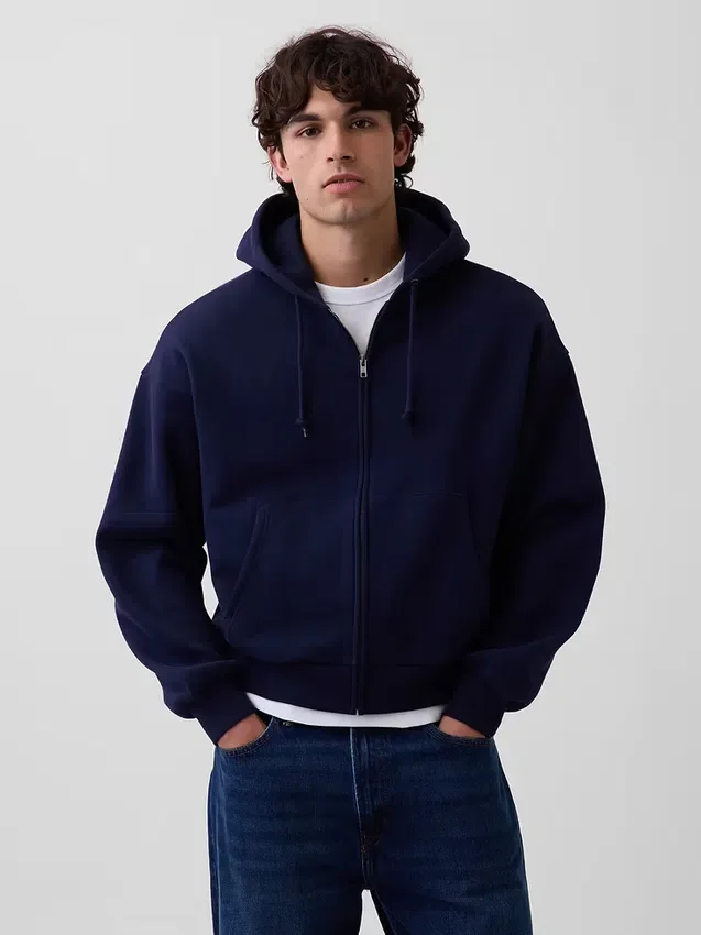 Vintagesoft Oversized Kısaltılmış Fermuarlı Kapüşonlu Sweatshirt