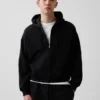 Vintagesoft Oversized Kısaltılmış Fermuarlı Kapüşonlu Sweatshirt