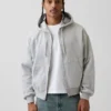 Vintagesoft Oversized Kısaltılmış Fermuarlı Kapüşonlu Sweatshirt