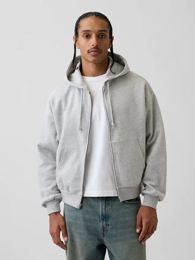 Vintagesoft Oversized Kısaltılmış Fermuarlı Kapüşonlu Sweatshirt