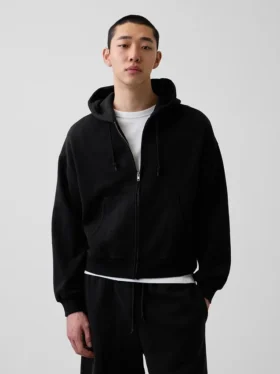 Vintagesoft Oversized Kısaltılmış Fermuarlı Kapüşonlu Sweatshirt