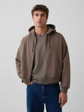 Vintagesoft Oversized Kısaltılmış Fermuarlı Kapüşonlu Sweatshirt