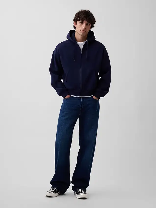 Vintagesoft Oversized Kısaltılmış Fermuarlı Kapüşonlu Sweatshirt