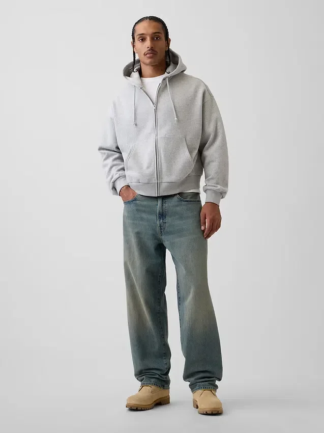 Vintagesoft Oversized Kısaltılmış Fermuarlı Kapüşonlu Sweatshirt