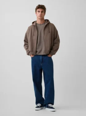 Vintagesoft Oversized Kısaltılmış Fermuarlı Kapüşonlu Sweatshirt