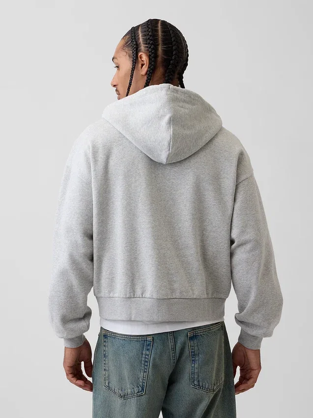 Vintagesoft Oversized Kısaltılmış Fermuarlı Kapüşonlu Sweatshirt