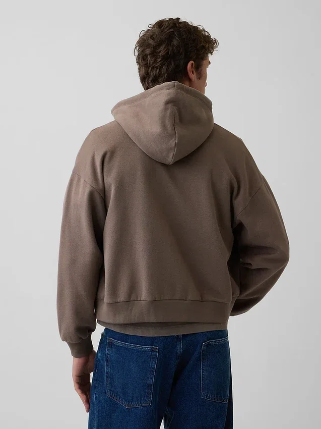 Vintagesoft Oversized Kısaltılmış Fermuarlı Kapüşonlu Sweatshirt